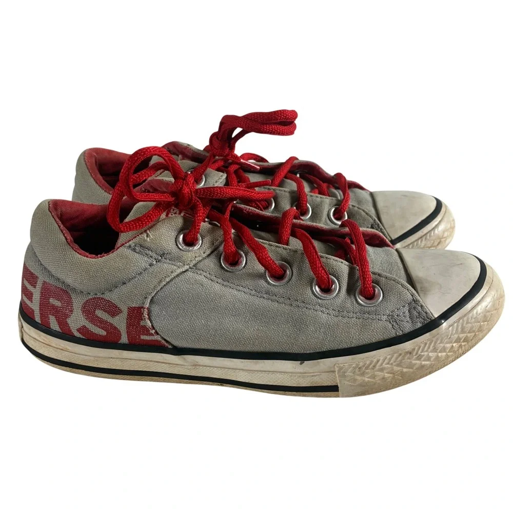 Converse All Star Junior Size 2 Grey Red Big Logo Low Top Sneakers 660835F